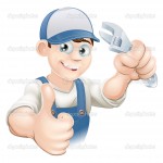 Thumbs up plumber with spanner